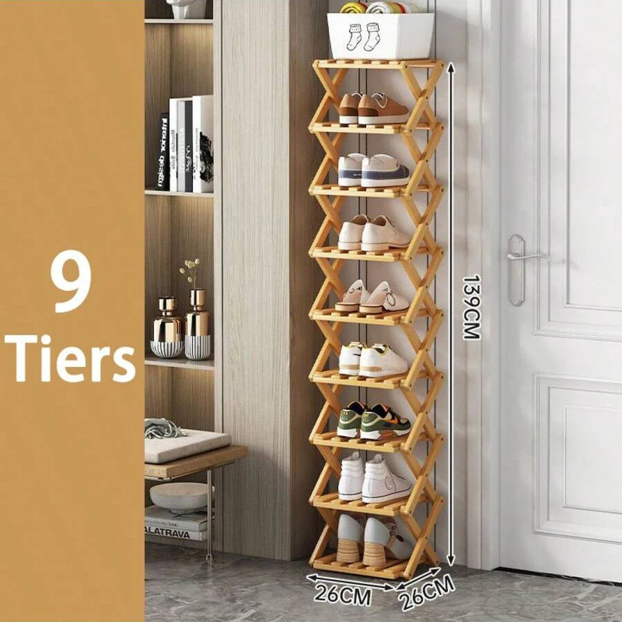 7 Tiers Bamboo Shoe Rack Without Installation Small Shoe Rack, Foldable Shoe Storage Rack, Shoe Organizer for Entryway