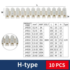JINH 10Pcs H Type electric connector strip Wire connector Barrier Electirc Strip Block Terminal Plastic Screw terminal block
