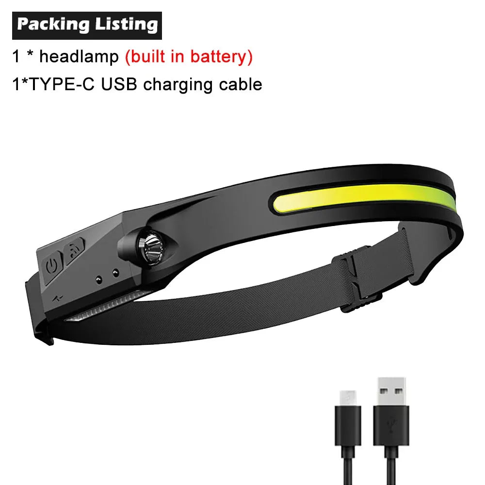 LED Induction Headlamp Camping Search Light USB Rechargeable Headlight Led Head Torch Work Light With Built-in Battery