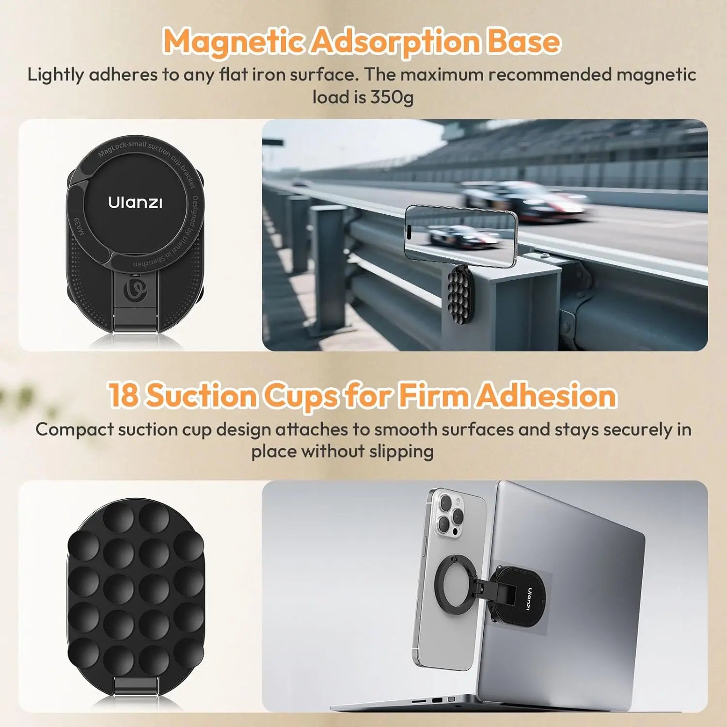 Ulanzi MA39 Magnetic Smartphone Desktop Stand With Suction Cup for iPhone Aluminium Mini Pocket Stand for Glass Windows Laptop