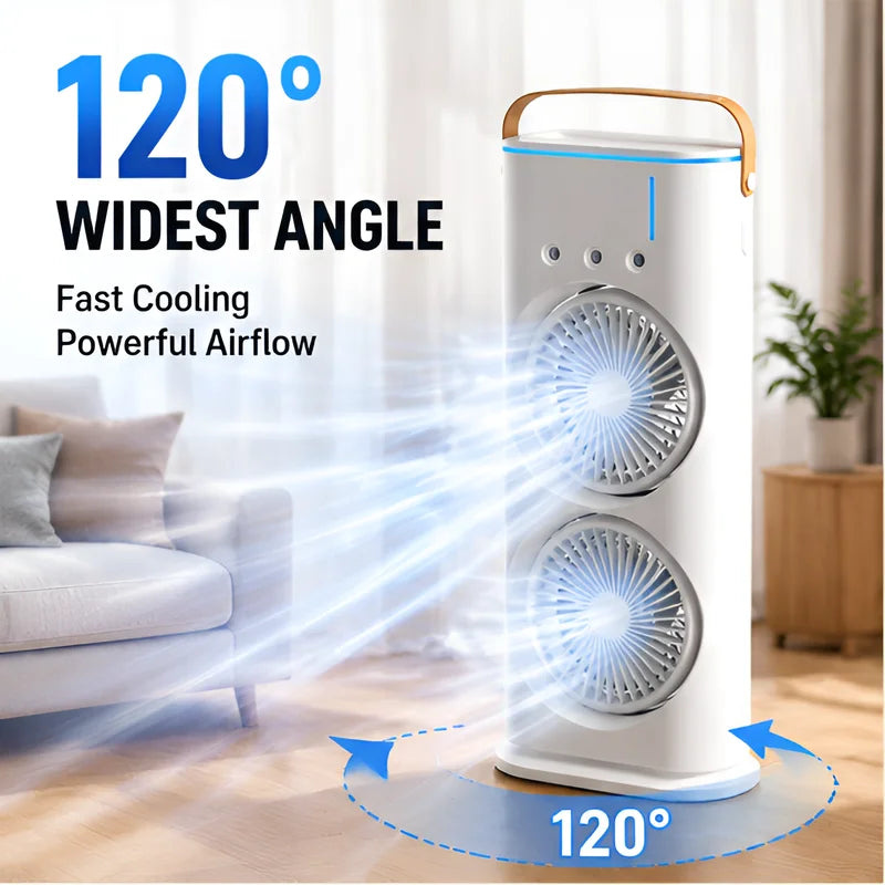 3 in 1 Dual-head Fan AIr Conditioner Household Air Cooler LED Night Light Portable Humidifier Air Adjustment Fan Office Home Fan